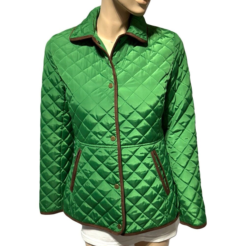 Lauren Ralph Lauren Faux Suede Trim Quilted Jacket Green & Brown Snap Size XS